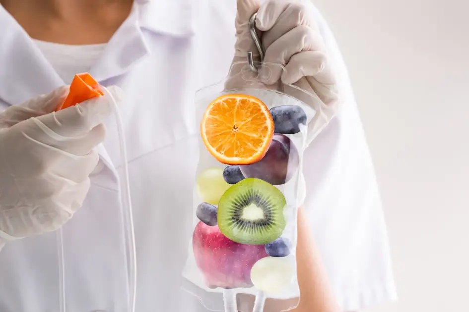 Close-up of IV bag filled with fruit, symbolizing IV therapy in Greenwood, CO